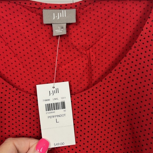 J. Jill Womens Tank L Red Black Polka Dots Sleeveless Pullover Curved Hem Rayon - Picture 2 of 10